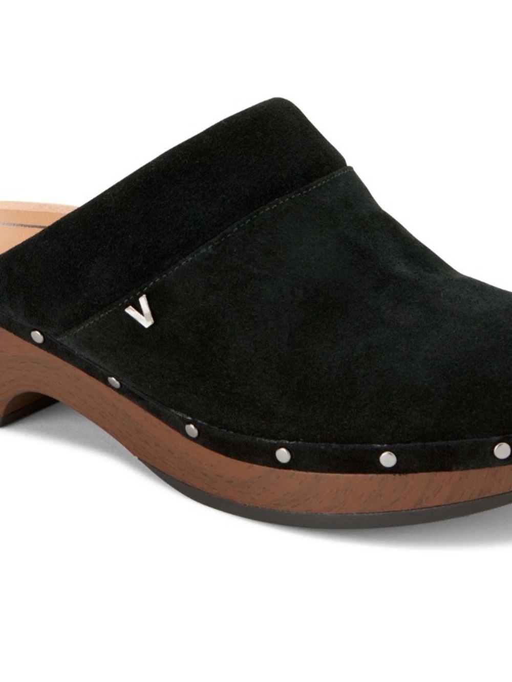 Vionic Black Suede Studded Clog Mule. Kacie